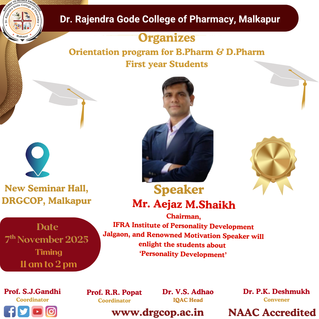 Orientation Program for First-Year Students — Day 2, Session 1 Personality Development Program at Dr. Rajendra Gode College of Pharmacy, Malkapur