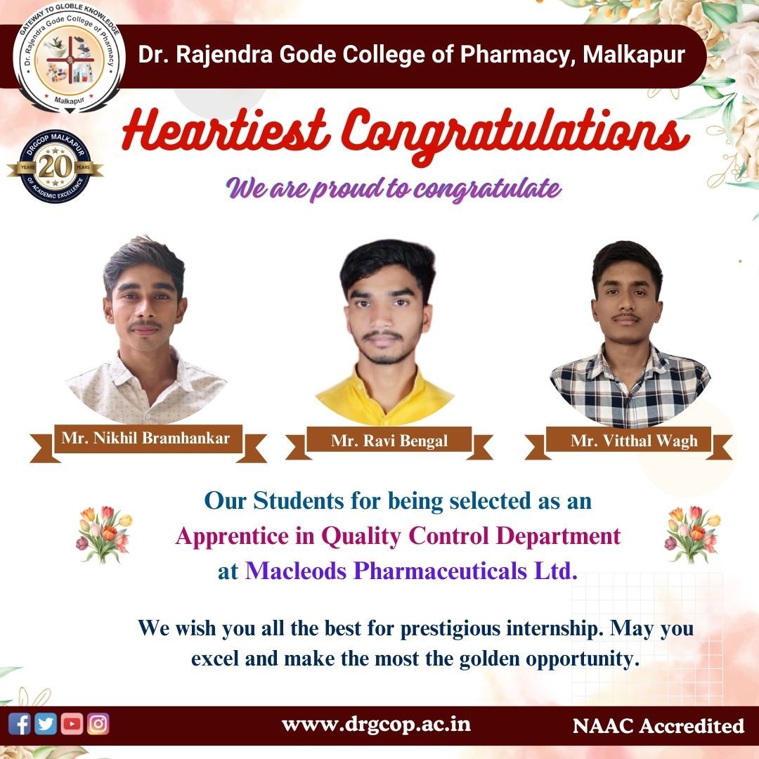 Congratulations on your Placement . Best Luck for the Future