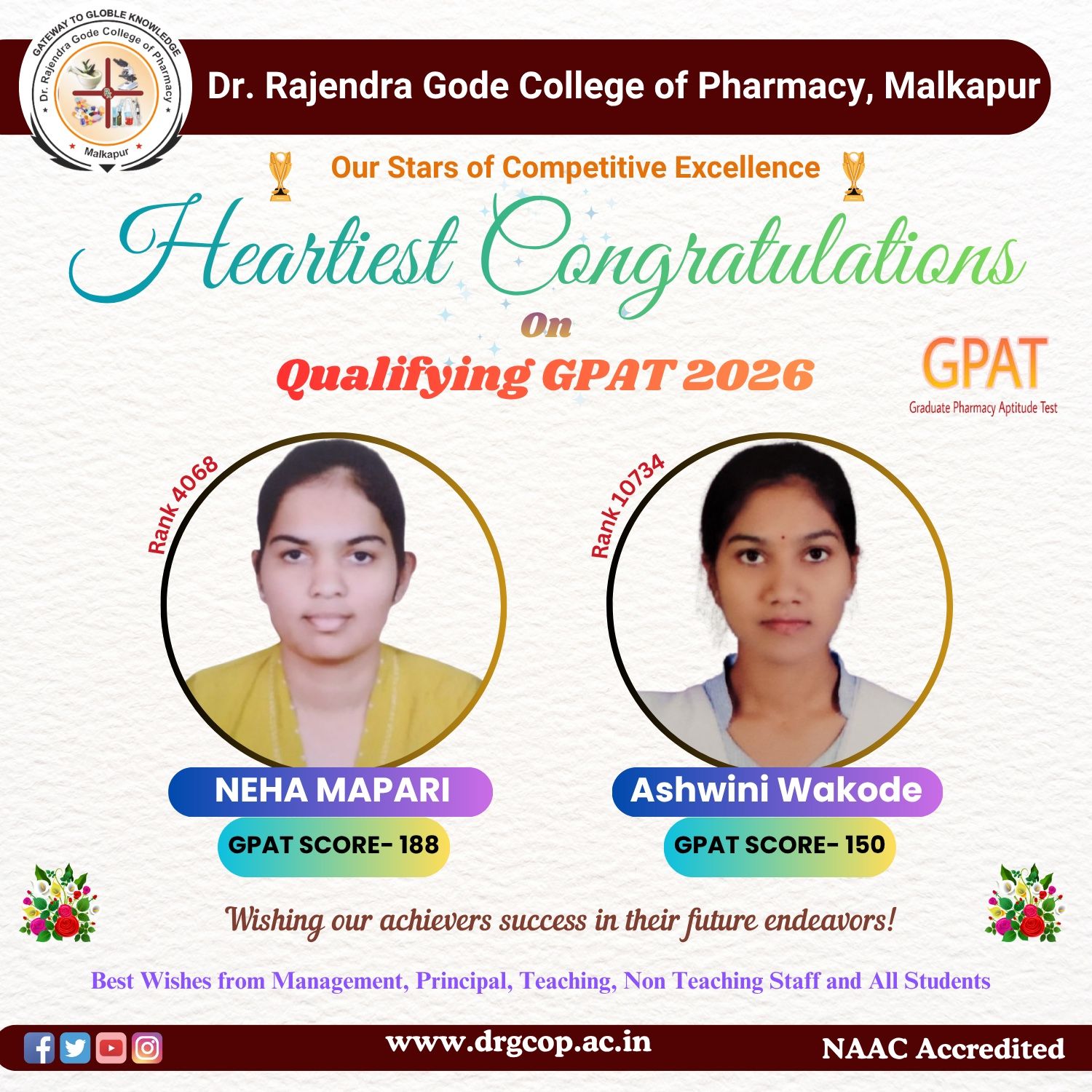 Heartiest Congratulations to our B.Pharm Students for Qualifying GPAT 2026